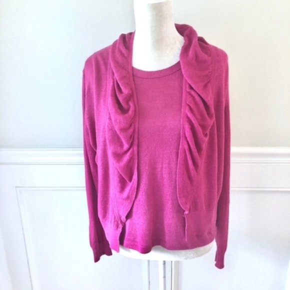 Lafayette 148 New York Sweaters Lafayette 48 Pink Ruffle Cardigan